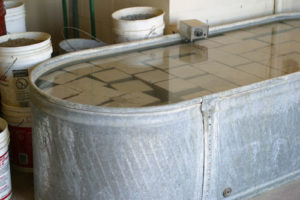Concrete blocks in a water bath