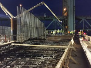 Construction observation of rebar placement on bridge